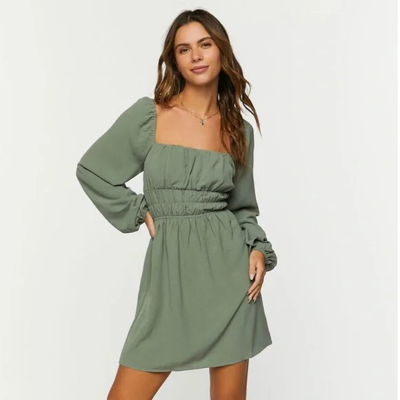 knee length dresses for ladies Martina Sleeved Mini Dress | Sage Green main image 0